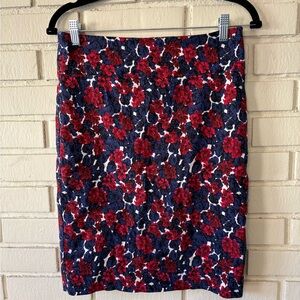 Margaret M Red and Blue Floral Pencil Skirt